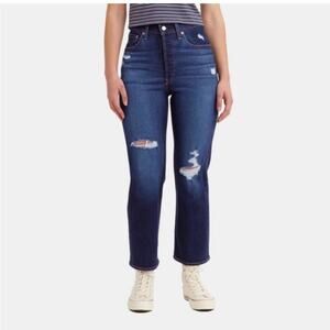 Levi’s Ribcage Straight Jeans 24 Dark Wash Distressed Button Fly